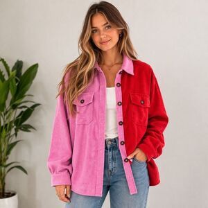 CHICSOUL Corduroy Colorblock Shacket Pink Red Oversized 3XL